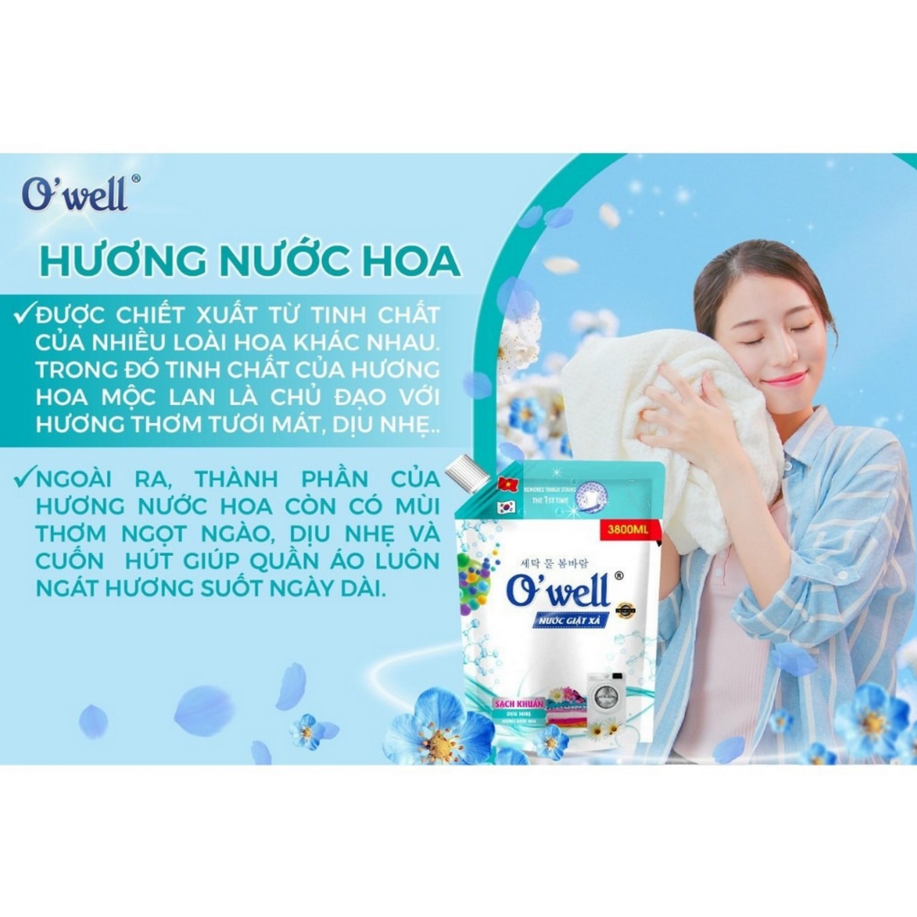 Nước giặt xả Owell dạng túi Hương Nước Hoa