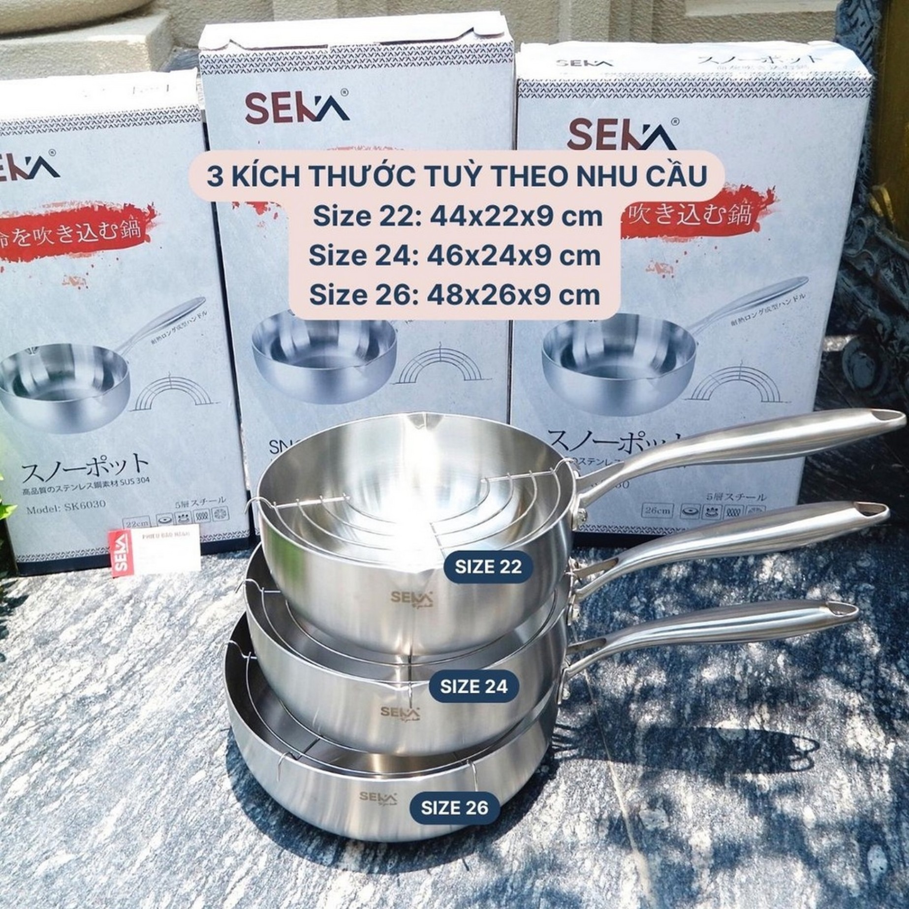 Chảo tuyết inox đúc nguyên khối SEKA size 26