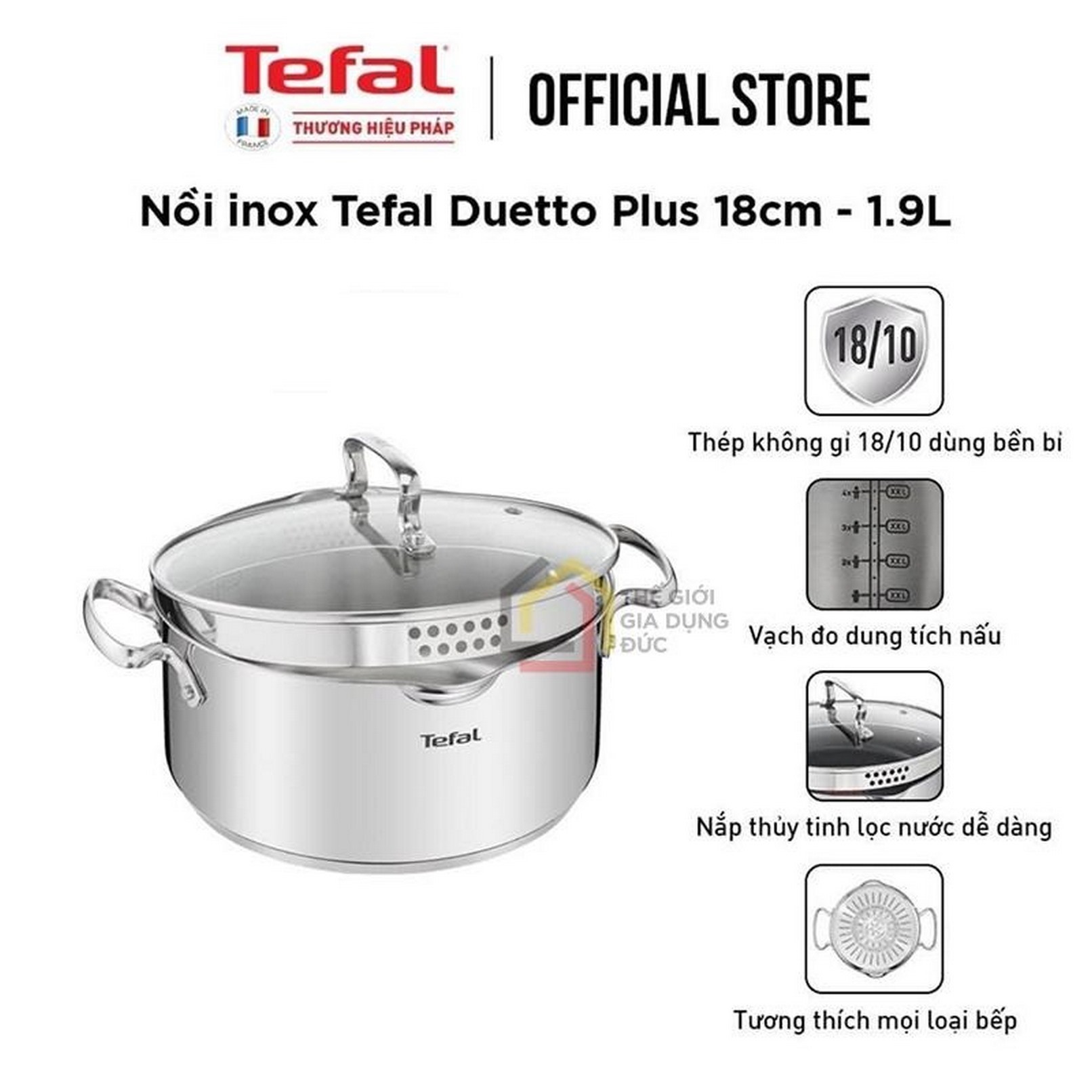 Nồi Tefal Duetto Plus 18cm, 1.9L