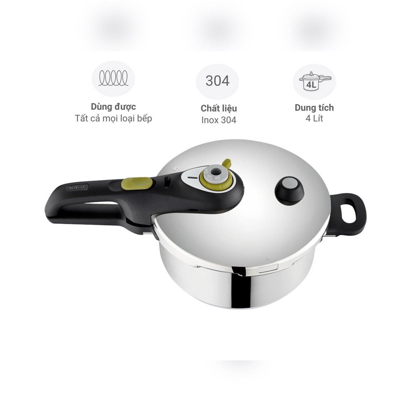 Nồi áp suất cơ inox Tefal Secure 5 Neo 4L - tay cầm đen, núm vặn xanh lá