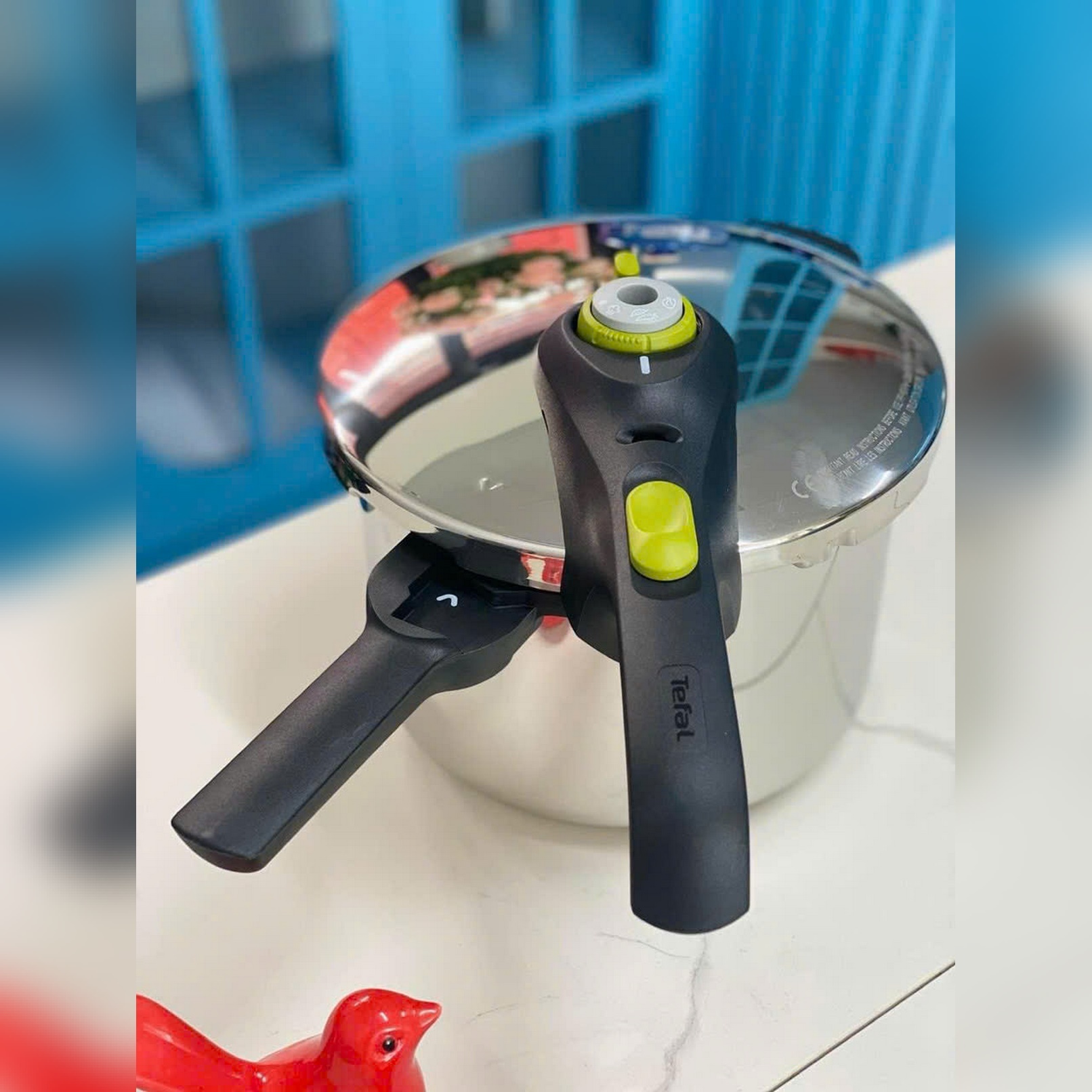 Nồi áp suất cơ inox Tefal Secure 5 Neo 6L - tay cầm đen, núm vặn xanh lá