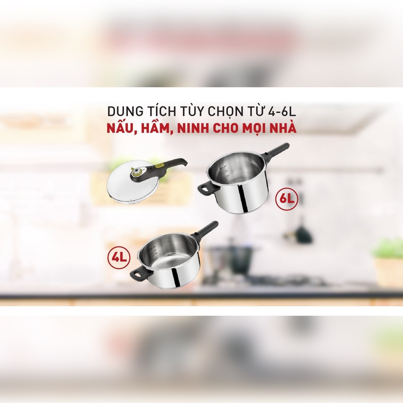 Nồi áp suất cơ inox Tefal Secure 5 Neo 4L - tay cầm đen, núm vặn xanh lá