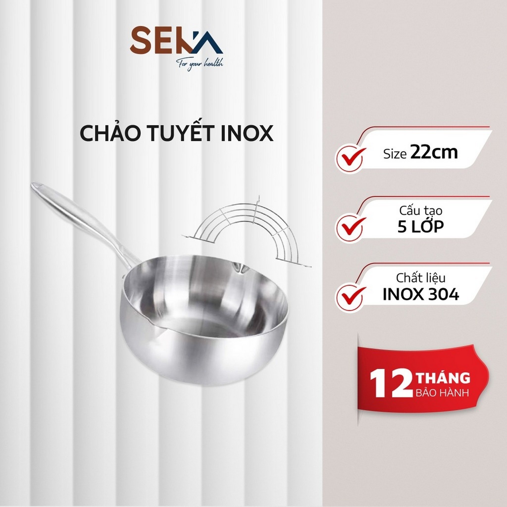 Chảo tuyết inox đúc nguyên khối SEKA size 26
