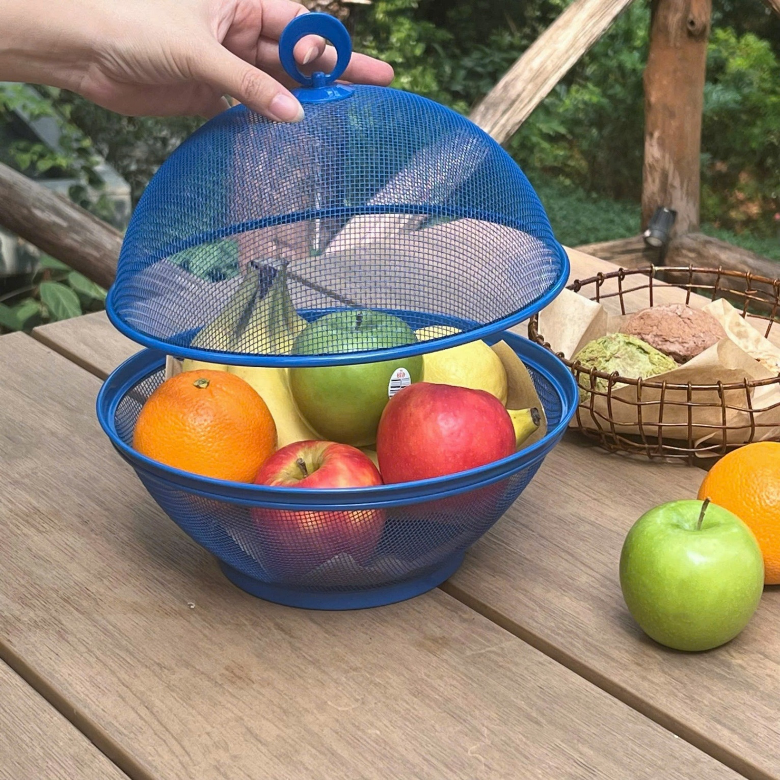 Rổ quả táo Kaiyo có nắp đậy, màu xanh