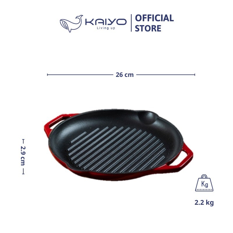 Chảo gang nướng Oceno 26cm màu đỏ