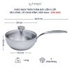 Chảo đúc Inox 3 lớp đáy liền sâu lòng Tri-ply có vung kính Kaiyo, 24cm