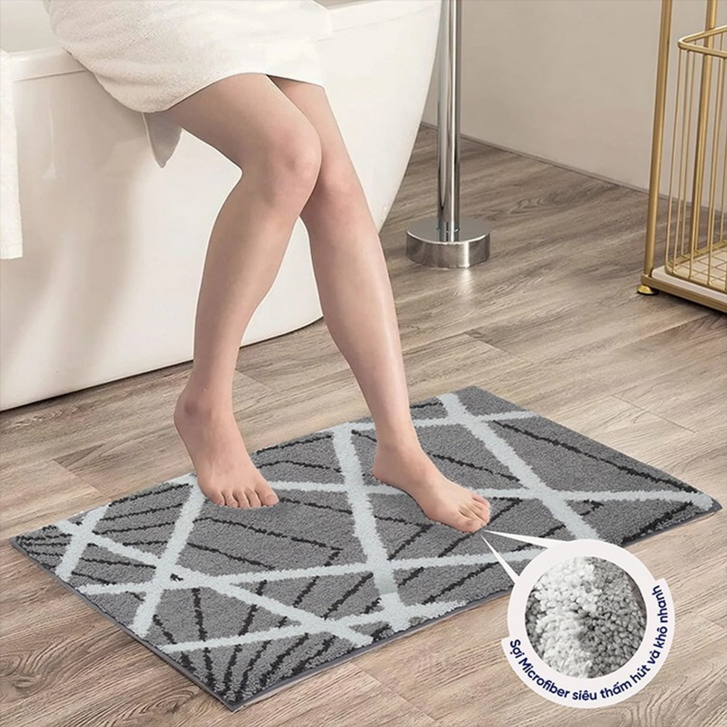 Thảm microfiber siêu thấm có chống trượt Kaiyo 50*70cm màu ghi