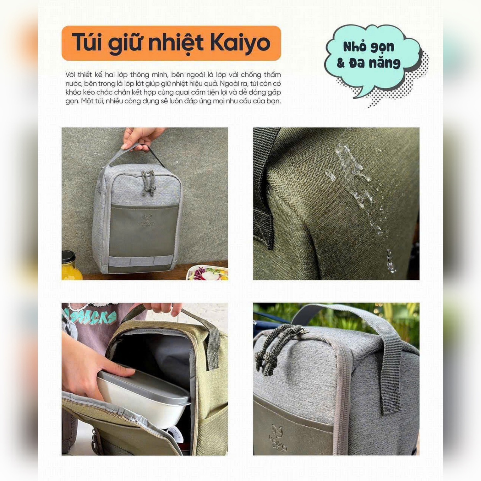 Túi giữ nhiệt Kaiyo, màu ghi