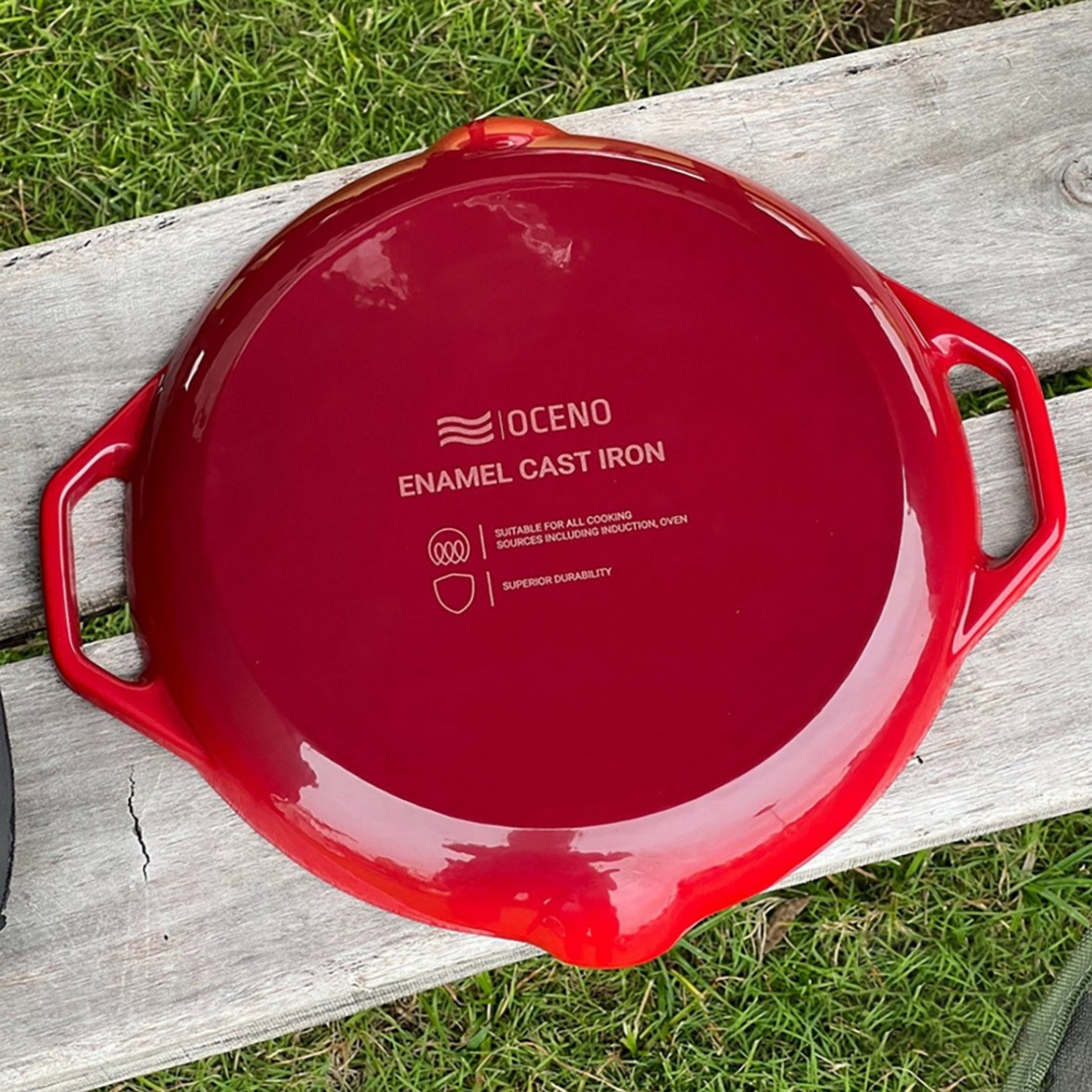 Chảo gang nướng Oceno 26cm màu đỏ