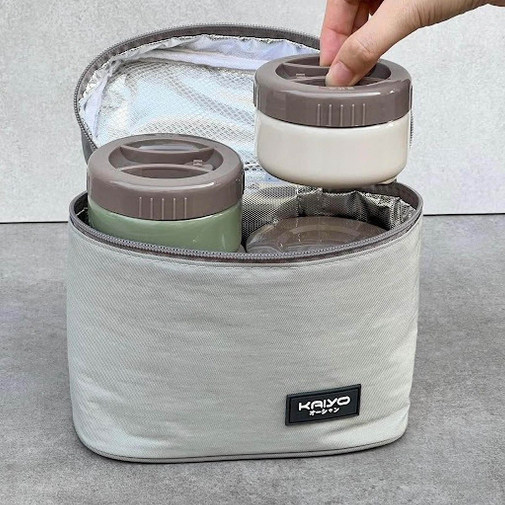 Bộ hộp cơm giữ nhiệt 4 hộp, dung tích 1200ml, màu be và xanh olive