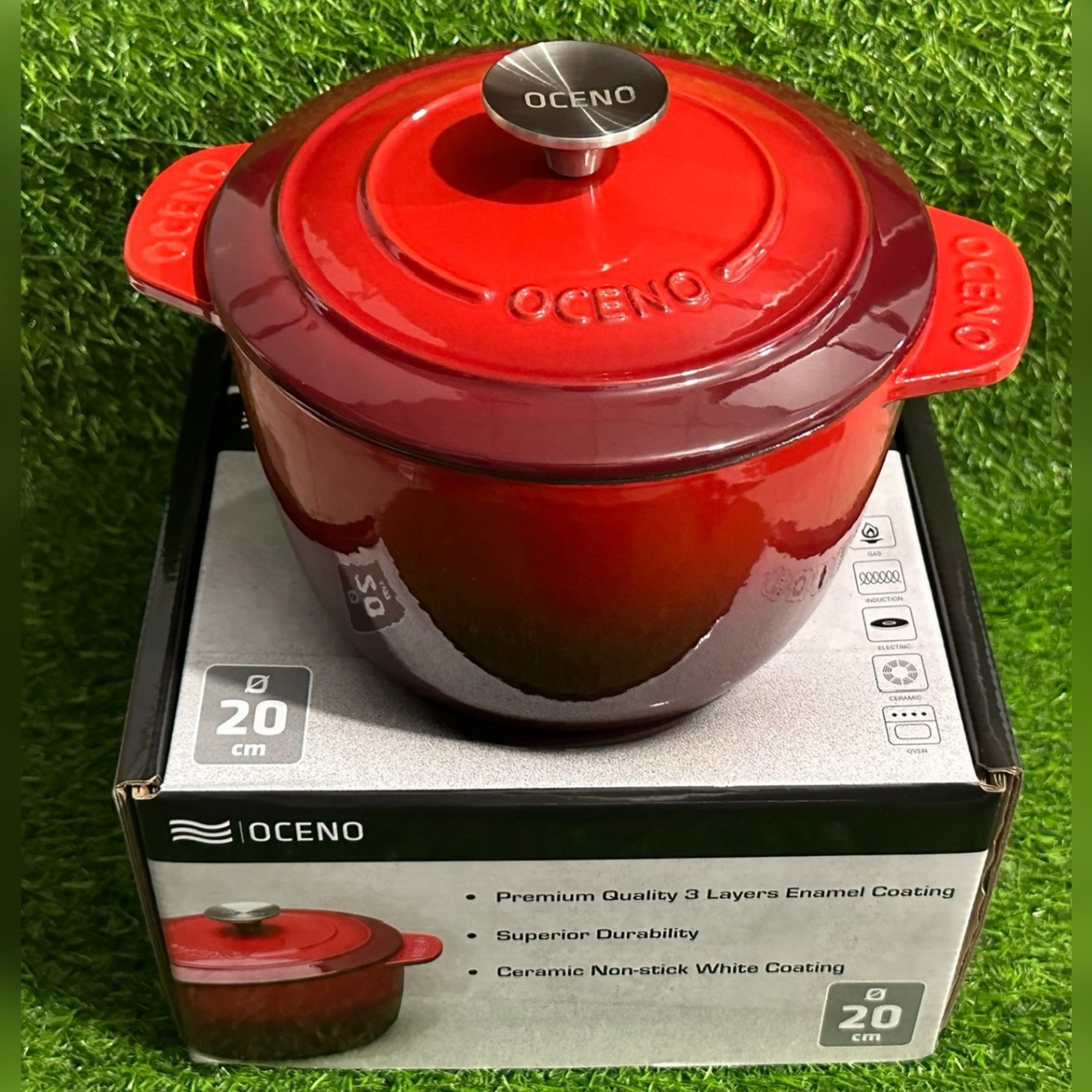 Nồi gang thành cao Oceno 20cm màu đỏ