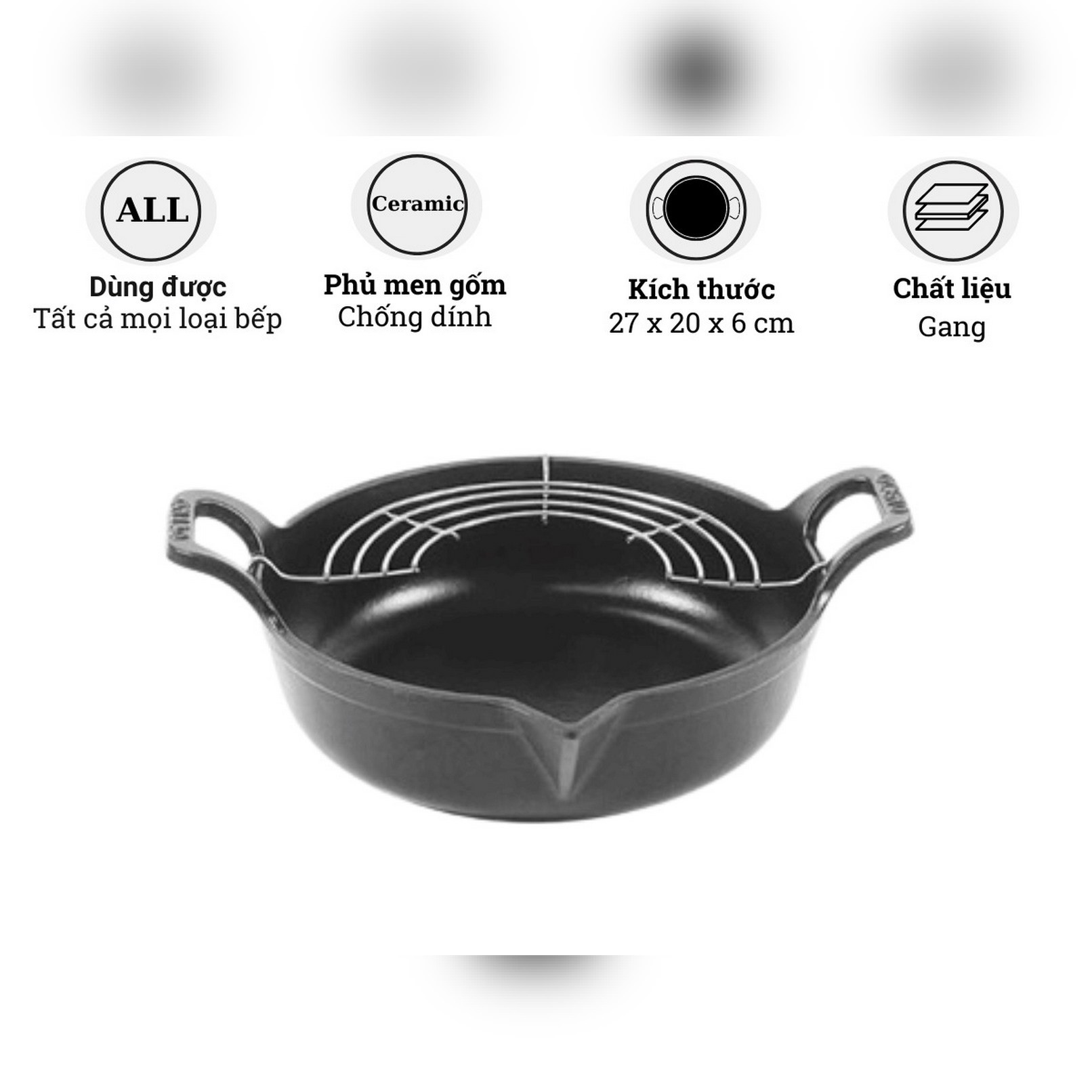 Chảo gang Oceno Matte Black có vòi rót 20cm