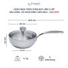 Chảo đúc Inox 3 lớp đáy liền sâu lòng Tri-ply có vung kính Kaiyo, 20cm