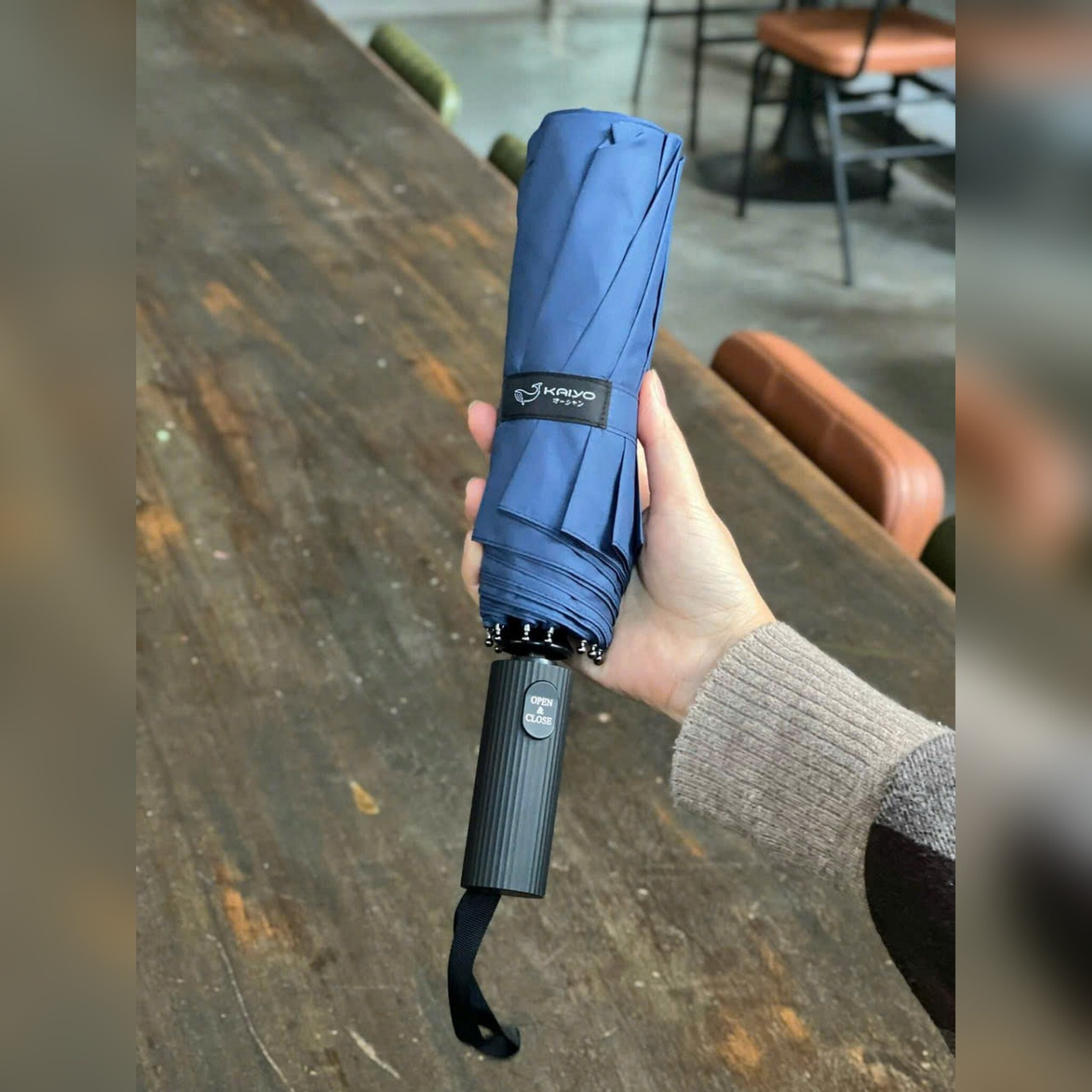 Ô gấp gọn tự động hai chiều 10 nam Kaiyo, màu xanh navy