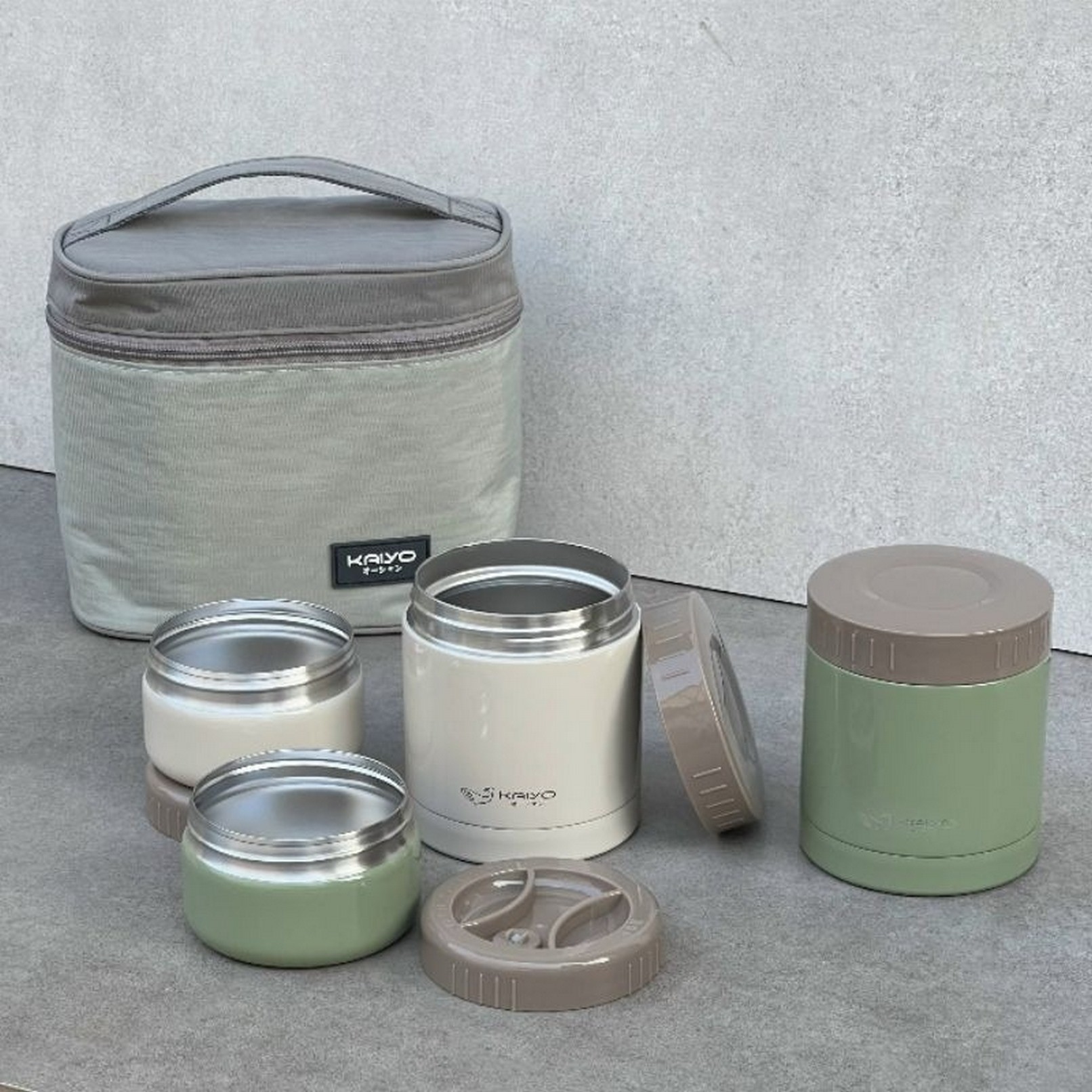 Bộ hộp cơm giữ nhiệt 4 hộp, dung tích 1200ml, màu be và xanh olive