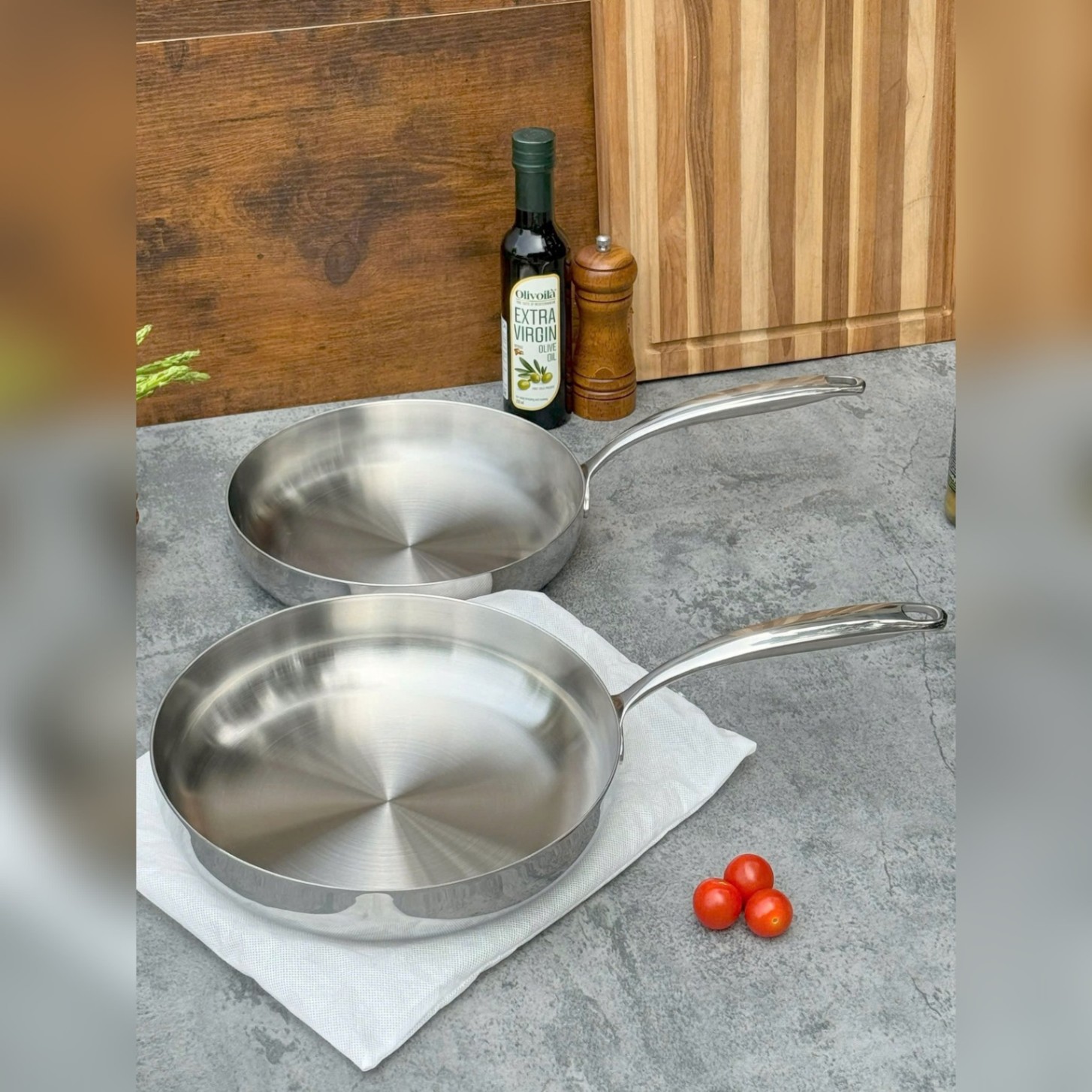 Chảo đúc inox 3 lớp đáy liền Tri-ply Kaiyo, đáy cạn size 24cm