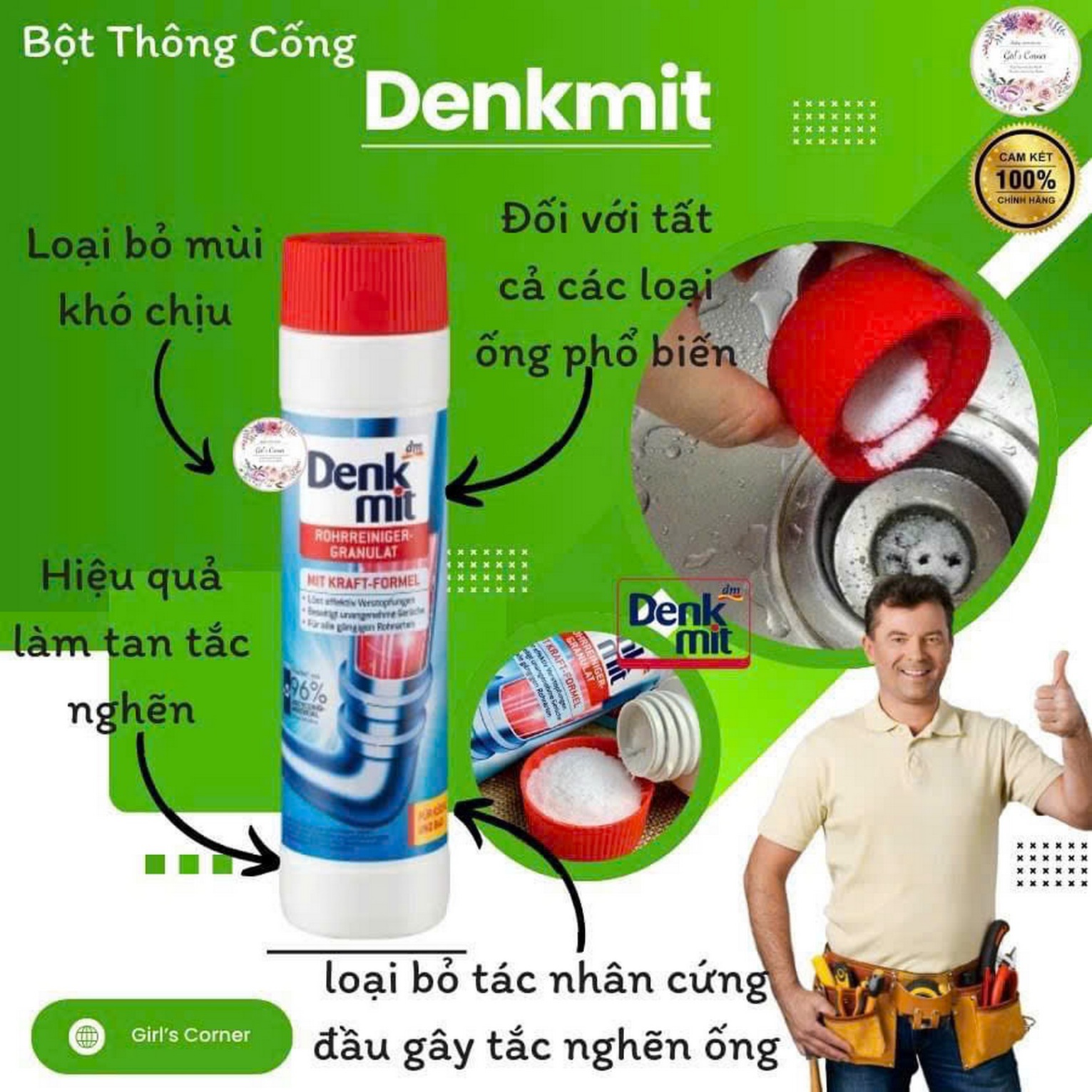 Thông cống Denkmit 600g