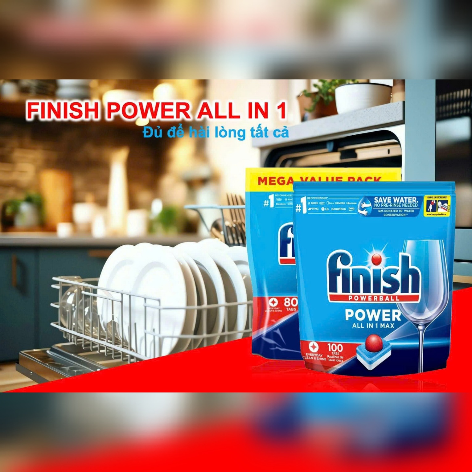 Viên rửa chén Finish All in 1 max 100 viên