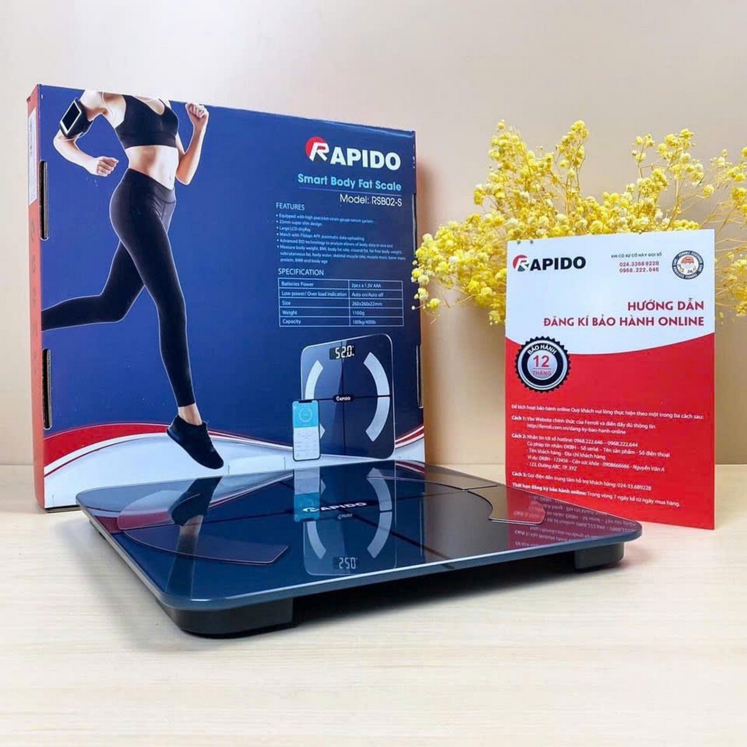 Cân sức khỏe Bluetooth Rapido RSBB 02 (màu xám xanh )