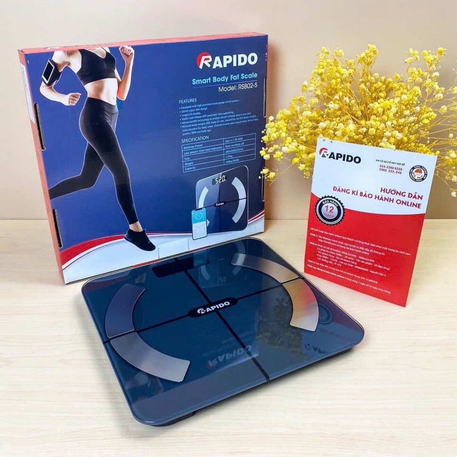 Cân sức khỏe Bluetooth Rapido RSBB 02 (màu xám xanh )
