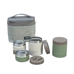 Bộ hộp cơm giữ nhiệt 4 hộp, dung tích 1200ml, màu be và xanh olive