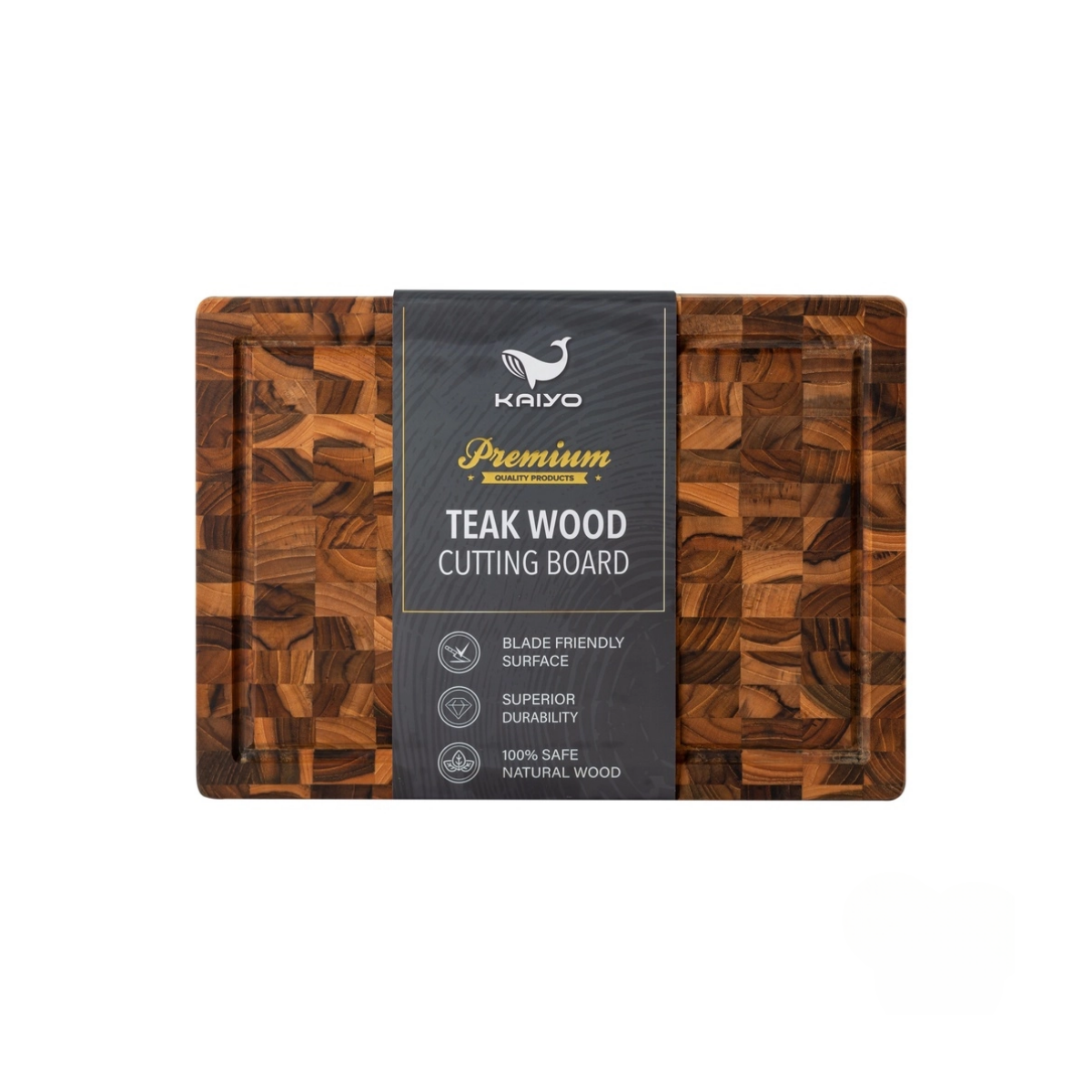 Thớt thái gỗ Teak đầu cây Kaiyo hình chữ nhật 30 x 20 x 2,5cm