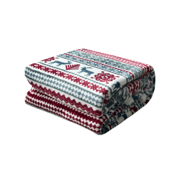 Chăn lông tuyết Kaiyo hàng Nhật 2m x 2.3m (màu trắng họa tiệt ghi đỏ, xanh họa tiết hình vuông, họa tiết con tuần lộc)