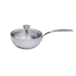 Chảo đúc Inox 3 lớp đáy liền sâu lòng Tri-ply có vung kính Kaiyo, 18cm