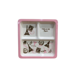 Khay ăn chia 3 ngăn cho bé họa tiết, màu hồng nhạt