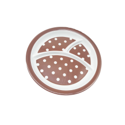 Khay ăn chia 3 ngăn cho bé họa tiết chấm bi, dáng tròn màu nâu