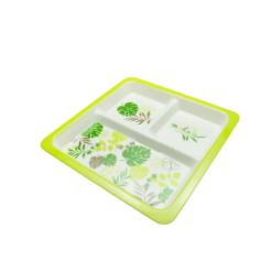 Khay ăn chia 3 ngăn cho bé họa tiết, màu xanh lá